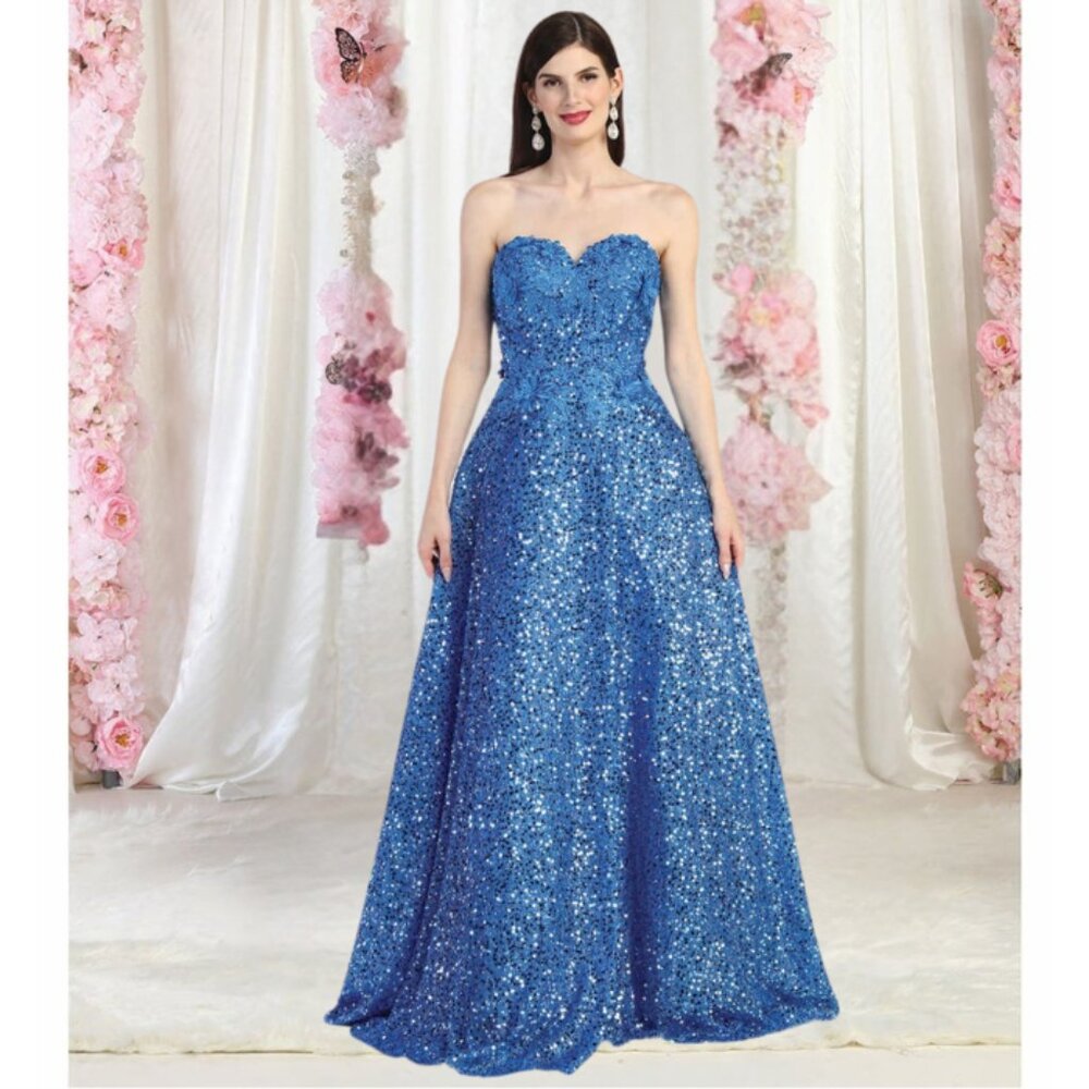 Peri Blue Pageant Long Sweetheart Strapless A-Line Dress By Royal Queen RQ8025
